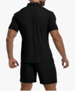 Short Sleeve Casual Polo Shirt and Shorts Sets Two Piece Summer Outfits Zip Polo (Black) - Image 4