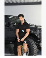 Short Sleeve Casual Polo Shirt and Shorts Sets Two Piece Summer Outfits Zip Polo (Black) - Image 2