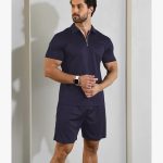 Short Sleeve Casual Polo Shirt and Shorts Sets Two Piece Summer Outfits Zip Polo (Navy)
