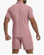 Short Sleeve Casual Polo Shirt and Shorts Sets Two Piece Summer Outfits Zip Polo (Pink) - Image 5