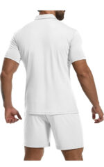 Short Sleeve Casual Polo Shirt and Shorts Sets Two Piece Summer Outfits Zip Polo (White ) - Image 2