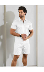 Mens Polo Shirt and Shorts Sets Outfits (White )