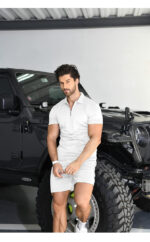 Short Sleeve Casual Polo Shirt and Shorts Sets Two Piece Summer Outfits Zip Polo (White ) - Image 4