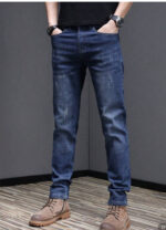 Men's Cat Scratch Stretch Slim Fit Bias Pocket Straight Leg Jeans - Image 4