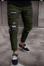 Men Washed Solid Distressed Embroidered Pencil Pants - Image 4