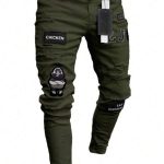 Men Washed Solid Distressed Embroidered Pencil Pants