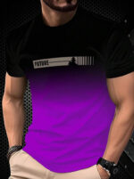 Men's Casual Crew Neck Short Sleeve T-Shirt With Gradient And Monogram - Image 12