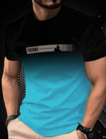 Men's Casual Crew Neck Short Sleeve T-Shirt With Gradient And Monogram - Image 10